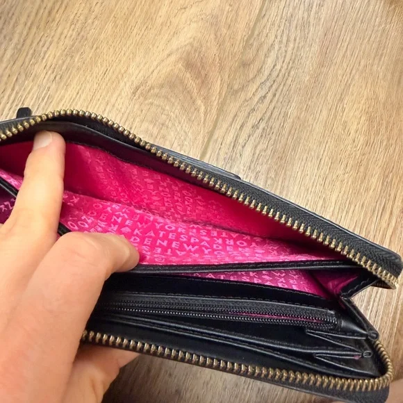 Kate Spade NY Black Leather Zip-Around Wallet with Gold Accent + Pink Interior - Picture 12 of 16